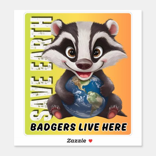 SAVE EARTH Badgers live here _ Earth Day Sticker