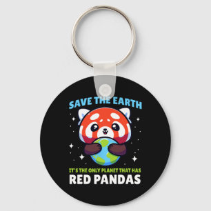 Save Earth Red Panda Design - Funny Animal Earth D Keychain