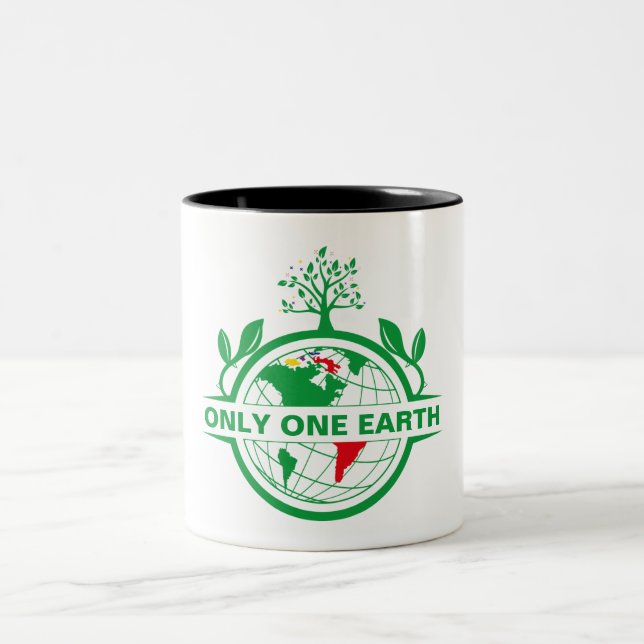 Save earth Save life Two-Tone Coffee Mug (Center)