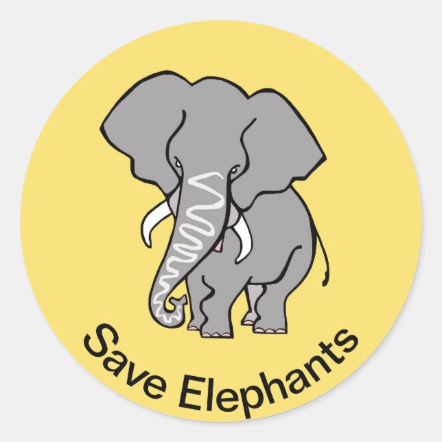 Save ELEPHANTS - Animal lover -Yellow - Classic Round Sticker (Front)