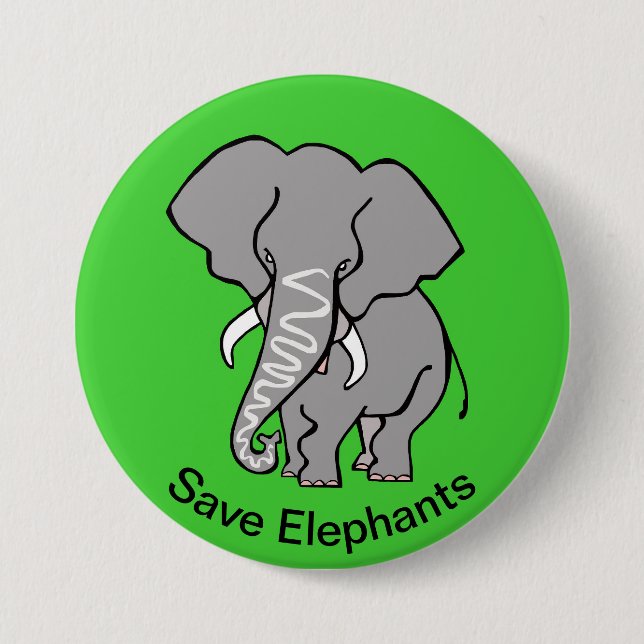 Save ELEPHANTS - Endangered animal- Africa - Green Button (Front)