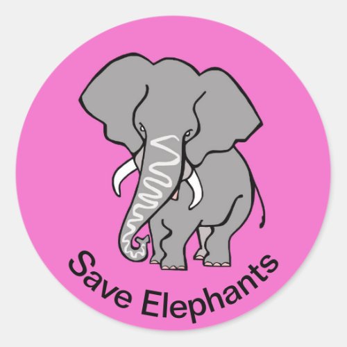 Save ELEPHANTS _ Endangered animal _Wildlife _Pink Classic Round Sticker