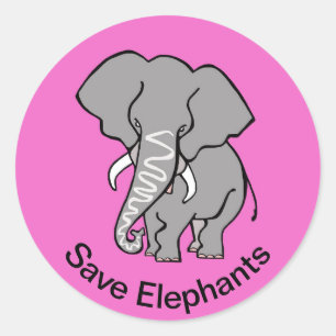 Save ELEPHANTS - Endangered animal -Wildlife -Pink Classic Round Sticker