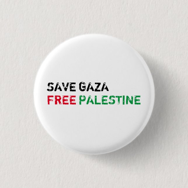 Save Gaza Free Palestine black red green white Button (Front)
