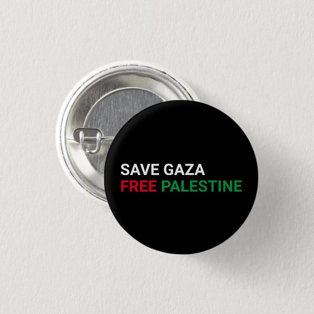 Save Gaza Free Palestine black white red green Button (Front & Back)
