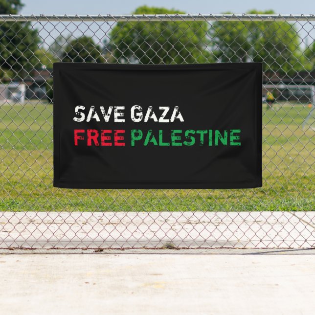 Save Gaza Free Palestine white red green black Banner (Insitu)
