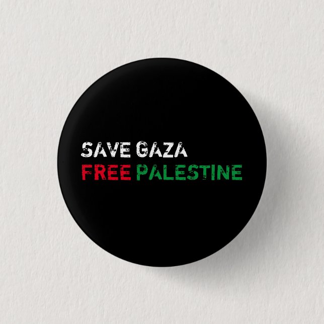 Save Gaza Free Palestine white red green black Button (Front)