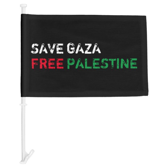 Save Gaza Free Palestine white red green black Car Flag (Front)