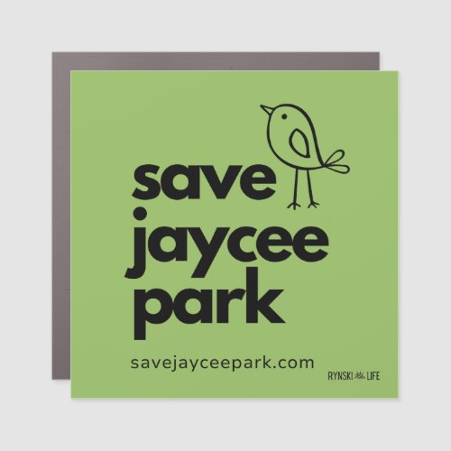 Save Jaycee Park Bird Logo by Rynski _ Green  Car Magnet