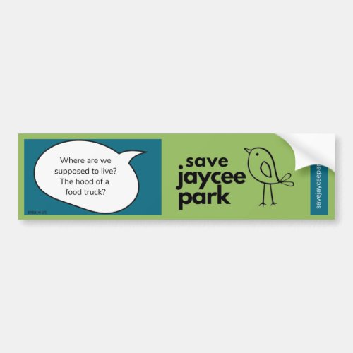 Save Jaycee Park Food Truck Hood by Rynski  Bumper Sticker