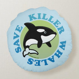 Save Killer Whales Round Pillow