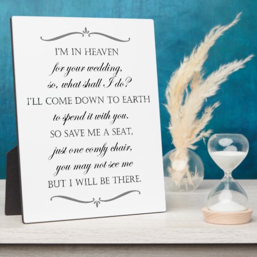 Save Me A Seat Im In Heaven Wedding Memorial Plaque