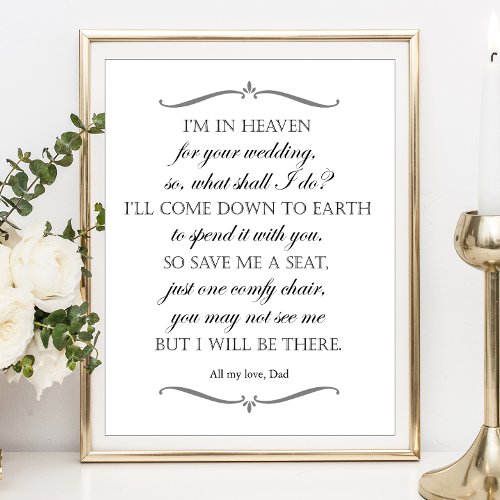 Save Me A Seat Poem Wedding Memorial Chair Poster