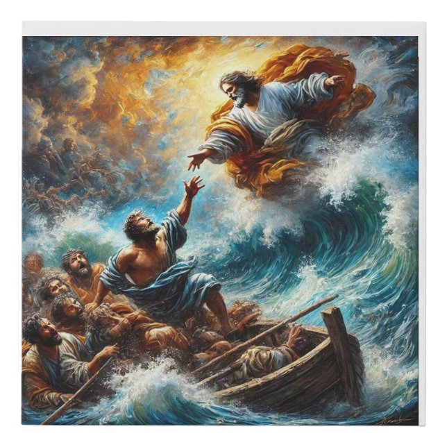 “Save Me, Lord” – Jesus Rescues Peter Wall Art (Front)