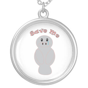 Save Me Sad Manatee Cute Wildlife Conservation Silver Plated Necklace