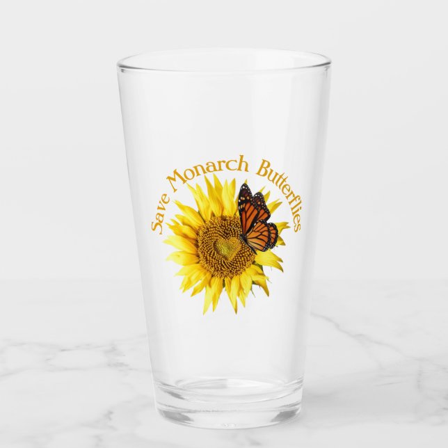Save Monarch Butterflies, Monarch on a sunflower Glass (Front)