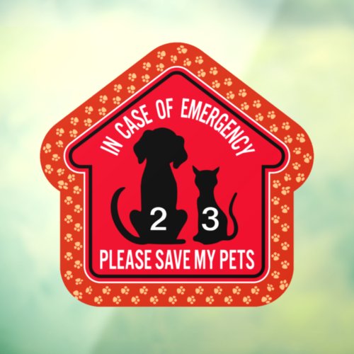 Save My Pet Safety Alert Custom First Responder  Window Cling