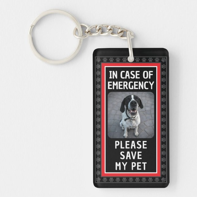 SAVE MY PET Safety Alert Custom Photo Modern  Keychain (Front)