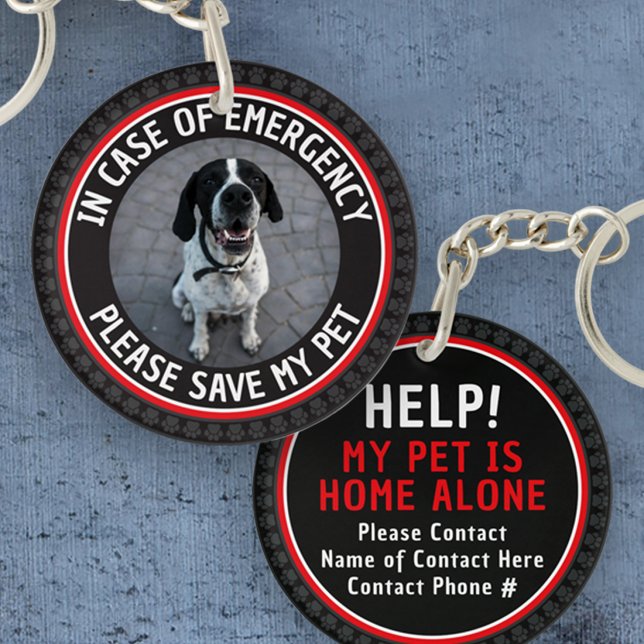 SAVE MY PET Safety Alert Custom Photo Modern  Keychain (Creator Uploaded)