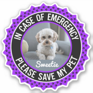 Save My Pet Safety Alert Name Photo Custom Color Sticker