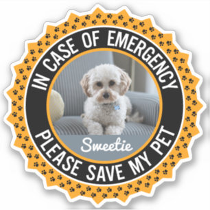 Save My Pet Safety Alert Name Photo Custom Color Sticker