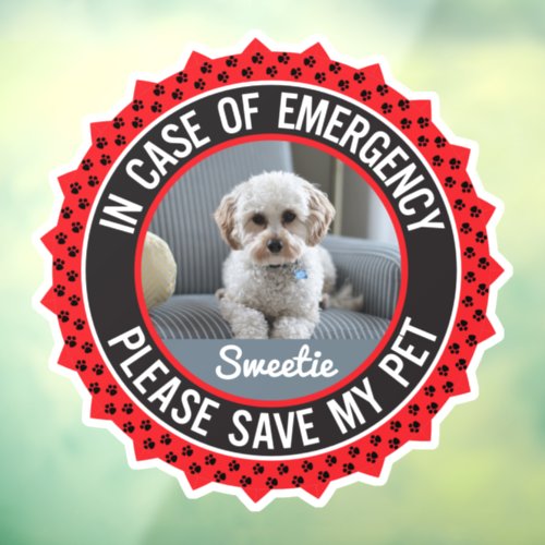 Save My Pet Safety Alert Name Photo Custom Color Window Cling