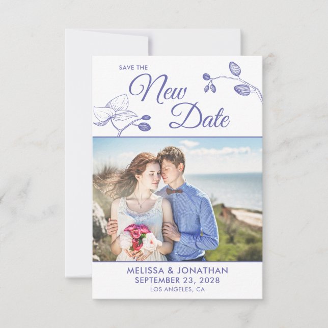 Save New Date wedding postponement photo purple (Front)