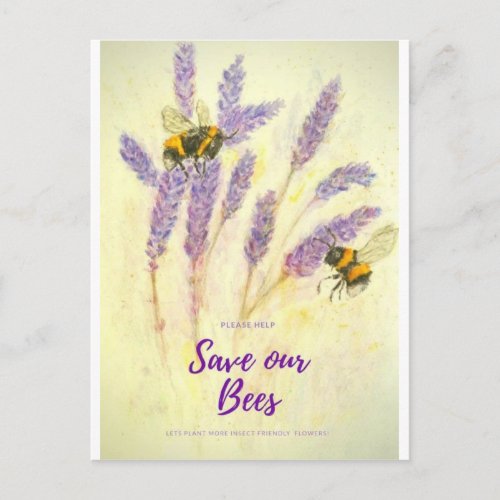 SAVE OUR BEES lovely watercolour postcard thankyou