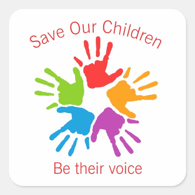 Save our Children Handprints Square Sticker (Front)