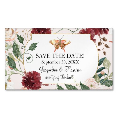 Save Our Date Blush Pink Butterfly Garden Floral Business Card Magnet