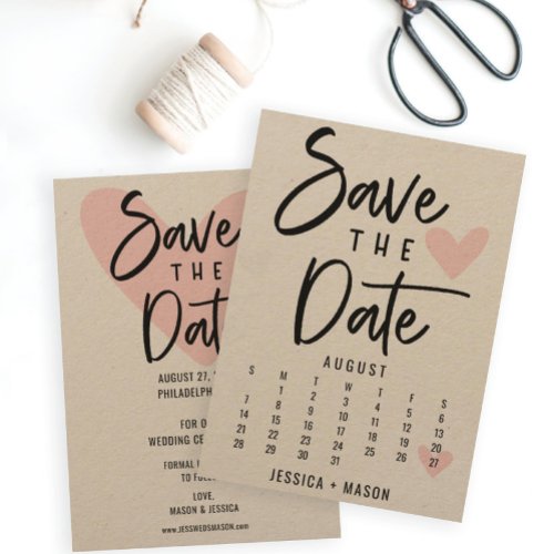 Save Our Date Calendar Modern Rustic Kraft Card