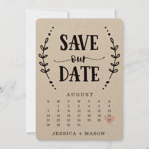 Save Our Date Calendar Rustic Drawn Kraft Card