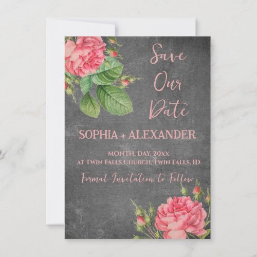 Save Our Date Chalkboard Roses Announcement Card