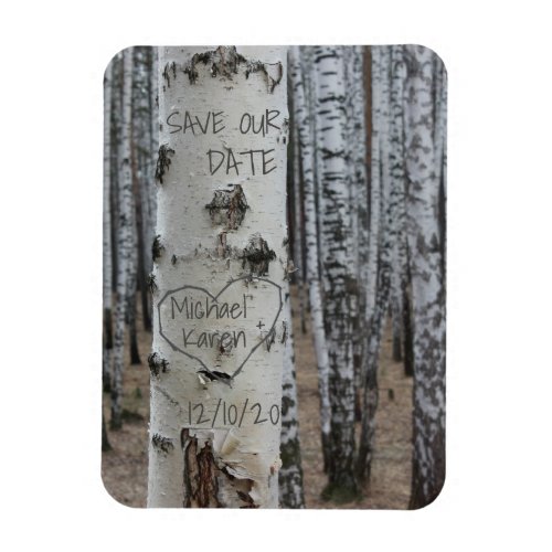 Save Our Date Custom Rustic Carved Names in Heart Magnet