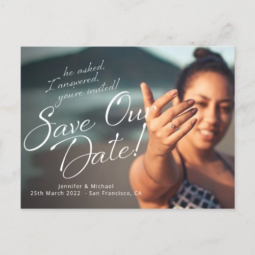 Save Our Date Engagement Ring Custom Photo Announcement Postcard