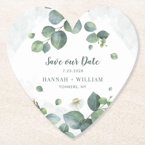 Save our Date Eucalyptus Greenery Succulent Script Paper Coaster