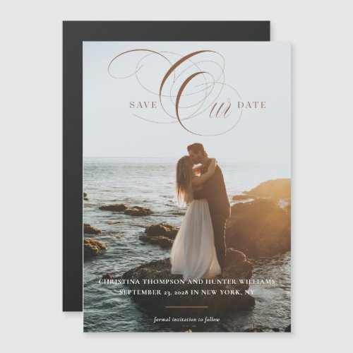 Save Our Date Formal Script Photo Magnetic Card