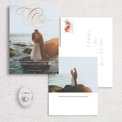 Save Our Date Formal Script Photo Save the Date Foil Invitation