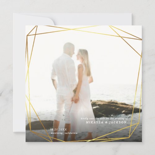 Save Our Date Geometric Gold Prism Square Card