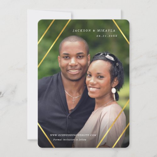 Save Our Date Gold Geometric Photo Announcement