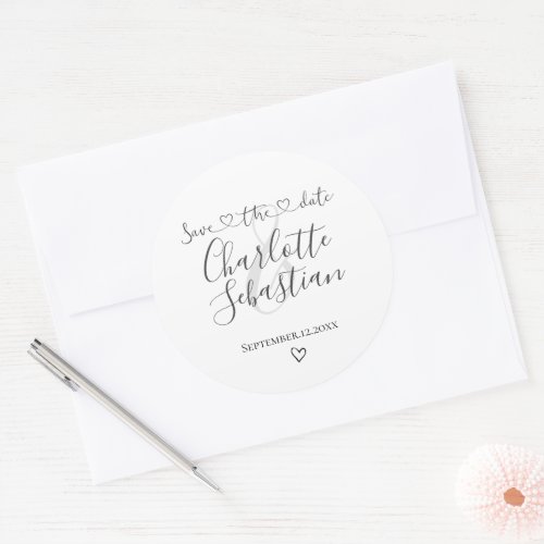 Save Our Date Handwritten Heart Personalized Classic Round Sticker
