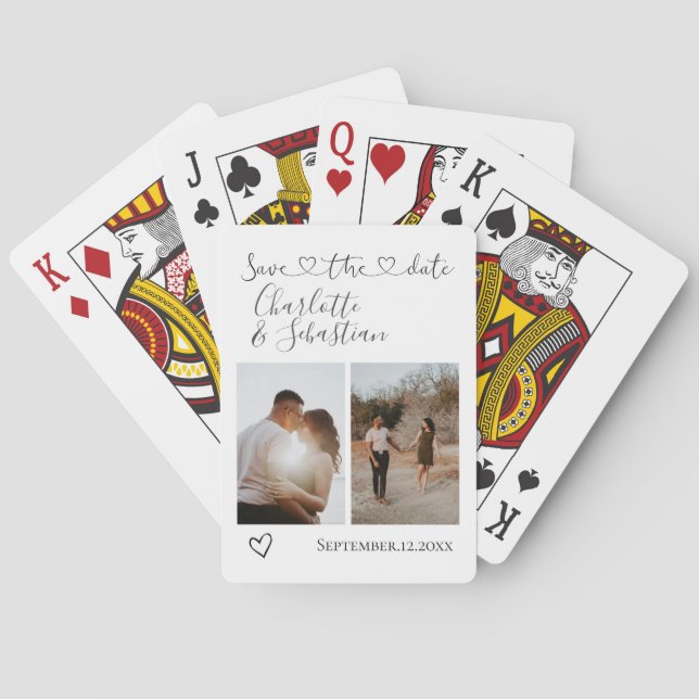 Save Our Date Handwritten Heart Personalized Photo Poker Cards (Back)