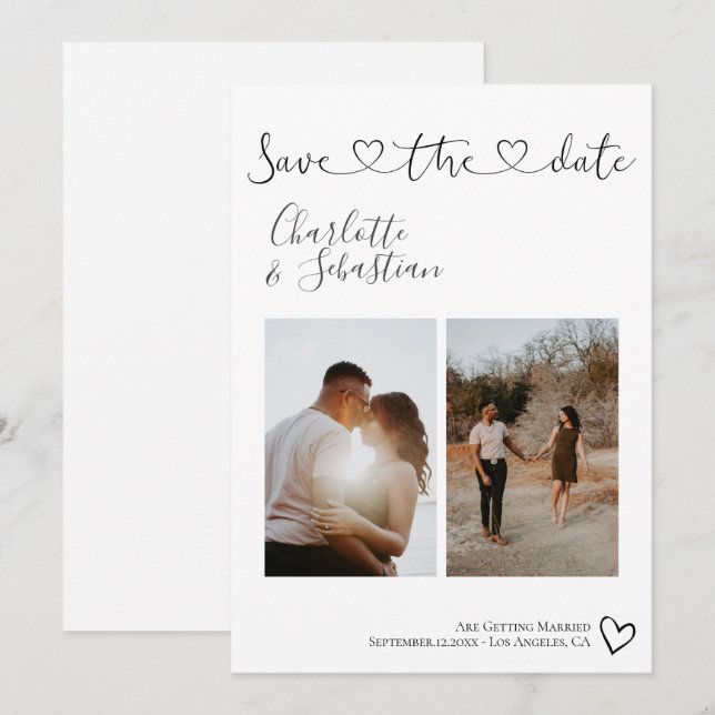 Save Our Date Handwritten Heart Personalized Photo Save The Date (Front/Back)