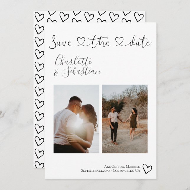 Save Our Date Handwritten Heart Personalized Photo Save The Date (Front/Back)