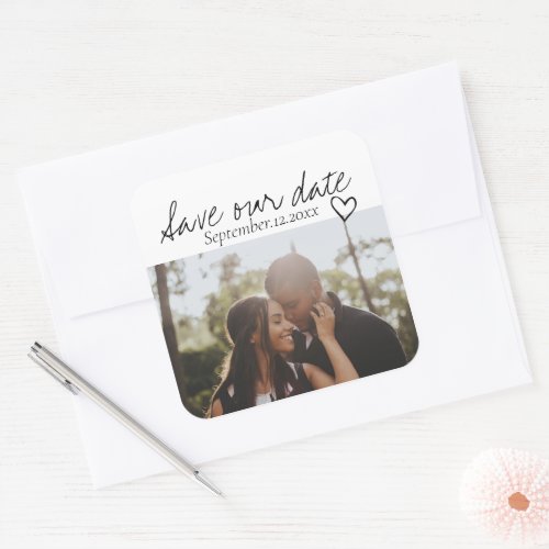 Save Our Date Handwritten Personalized Photo Square Sticker