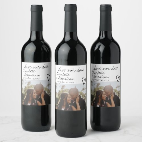 Save Our Date Handwritten Personalized Photo Wine Label