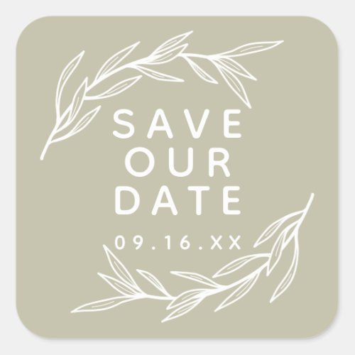 Save Our Date Laurel Leaves Square Sticker