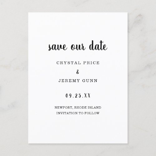 Save Our Date Minimalist Black White Save the Date Announcement Postcard