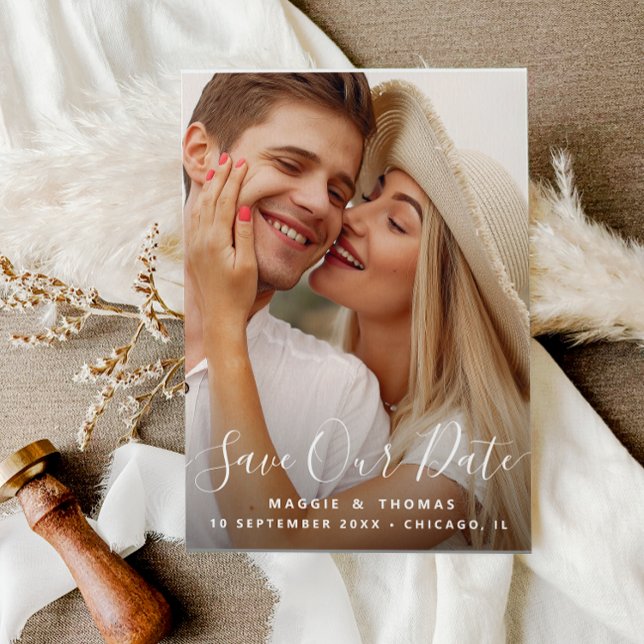 save our date modern elegant overlay postcard (Creator Uploaded)