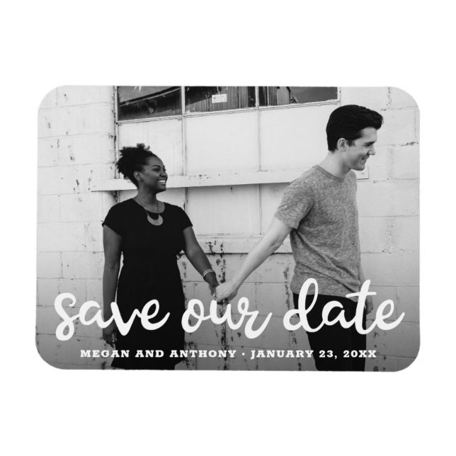 Save Our Date Modern Handwritten Script Photo Magnet (Horizontal)